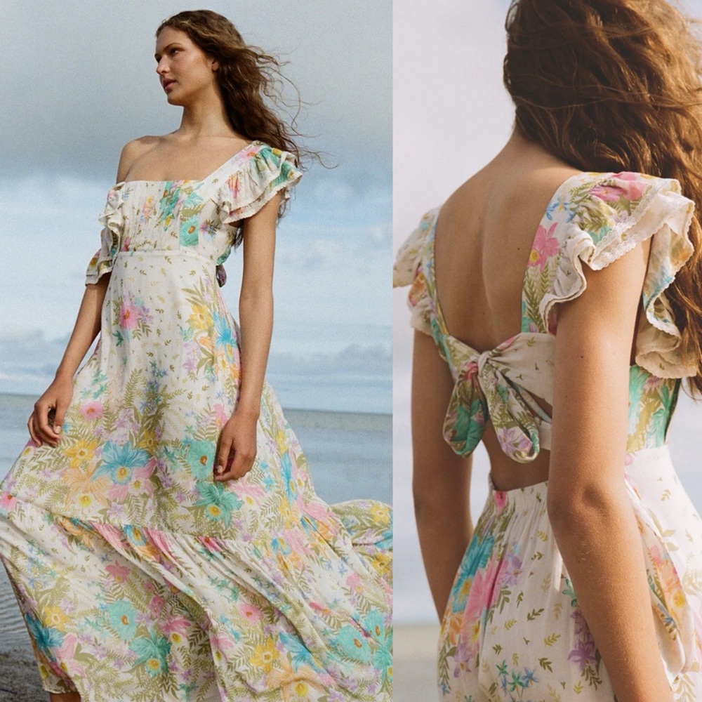 Spell | NWT! Lei Lei Frill Gown - Cream Floral Size: Medium